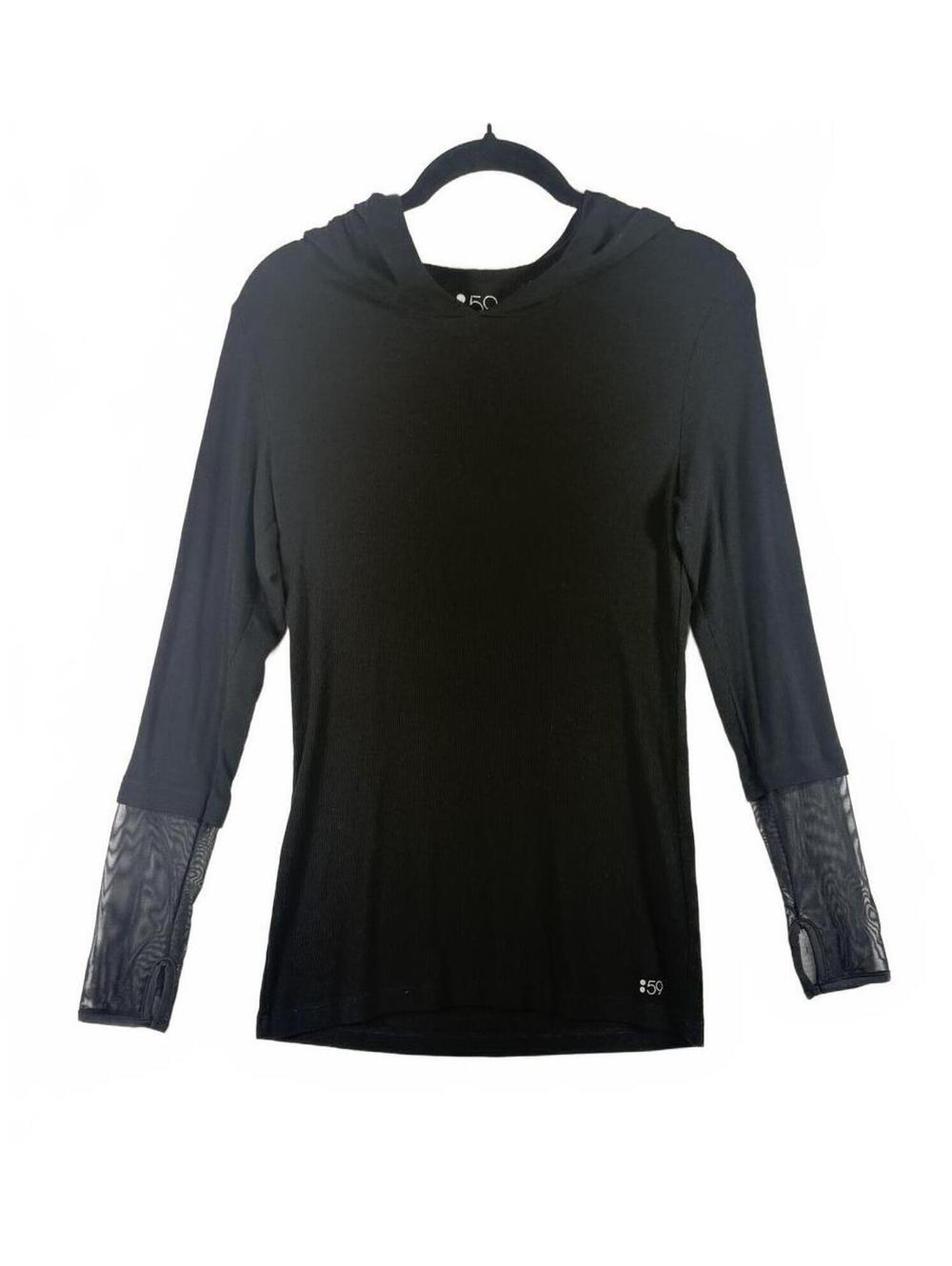Splits59 Halfback Black Cropped Hoodie Mesh Sleeve Thumbhole Sweatshirt Sz Small
